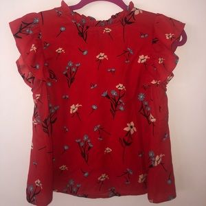 Red Ruffle Floral Blouse